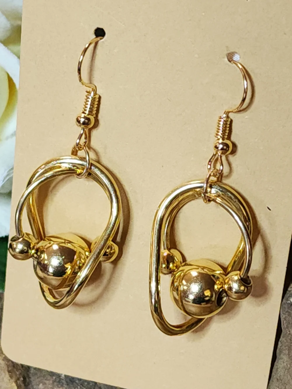 Gold Toned Loop Ball Drop Earrings - Women Jewelry